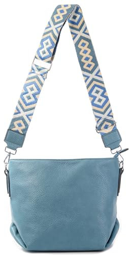 Damen Tasche Shopper Hobo Bags Crossbody Schultertasche Umhängetasche Handtasche Gürteltasche Crossover Kunst Leder Denimblau