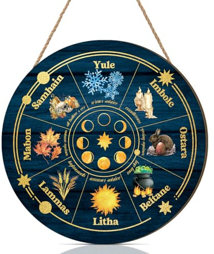 HPNIUB Hexen Runen Holz Graviert Board Wicca Holidays Wicca Kalender Yule Altar Himmelszeichen