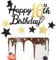 Tortenaufsatz Happy Birthday mit Glitzer, Schwarz / Gold, glitzernd, Happy 16th Birthday, Kuchendekoration für Jungen, 7 Stück RichMoho