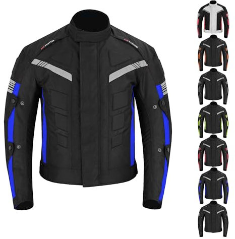 Chaqueta de motocicleta impermeables CE Armor Cordura Motocicleta Chaquetas a prueba de viento Equipo de protección de cuerpo completo Blindado Otoño Verano Invierno para hombres (XXL, Blue)