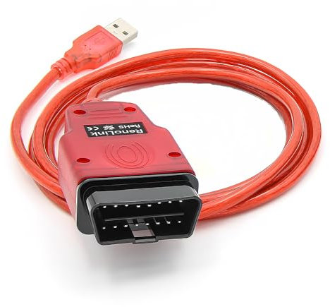 Washinglee Câble de diagnostic ECU compatible avec Renault et Dacia, lecteur de code OBD2 et scanner pour Renault et Dacia ECU, pilote/application doit être installé