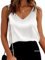 Vossmi Canotta da Donna in Raso Estate Base Tank Top Casual Scollo a V Tank Shirt Elegante Senza Maniche in Raso Camicette Canotta Maglietta Tops(Bianco,L)