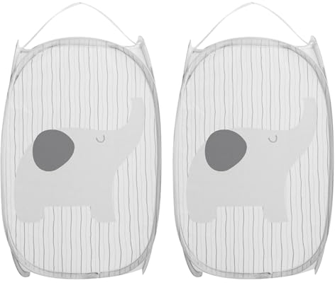 Hwtcjx Cestos para Lavandería Plegables 2 Piezas, Pop-Up Malla Cesto de Ropa Plegable, Bolsa Bin Cesto Juguete, Organizador de Almacenamiento, Cesta de Lavandería con Asa, 30x30x48cm (Gris)