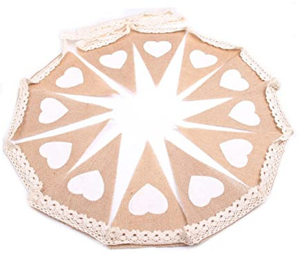 CAXUSD 3m 12 Stück Rustikal Spitzen-sackleinen-Flagge Mit Herz Party-Girlande Hochzeitsdeko