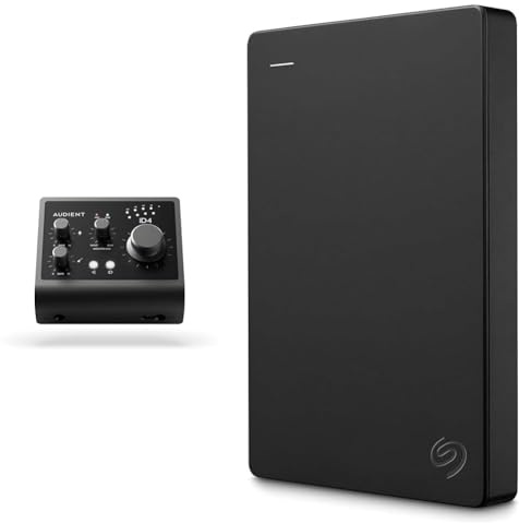 Audient Audio Interface iD4 MKII, Class A Console Microphone Preamp & Seagate Portable Drive, 2TB, External Hard Drive, Classic Black, for PC Laptop and Mac