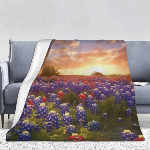 (Texas Bluebonnets Landschaft) Decken, Decke für Sofabett Sofa 167,6 x 228,6 cm gemütliche weiche Flanelldecke Büro Home Essentials Dekor Lehrer Geschenke - Dick