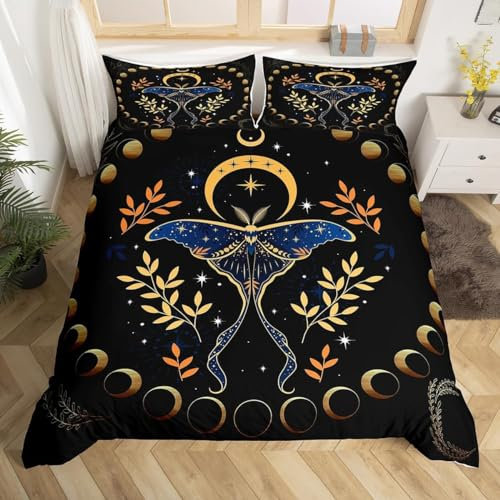 EXSANLIEAY Mond BettwäSche 200x200 Motte BettwäSche-Sets füR Jeden, Bettbezug Wende Microfaser mit Reißverschluss - 1 Bettbezügen & 2 Kissenbezügen 80x80, Weich & Bügelfrei