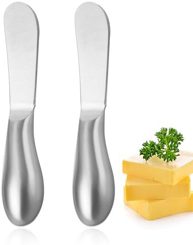 2 Pcs Stainless Steel Butter Knife Spreader Little Cheese Spreader Knives with Handle Charcuterie Utensils Cheese Knives Mini Cocktail Scraper Spreader For Kitchen Sandwich Jam Appetizer Pastry Making
