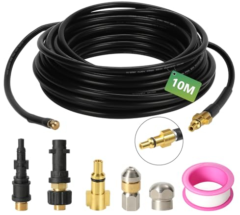 Herrselsam Rohrreinigungsschlauch Set, 10m 180bar Rohrreinigungsset Abflussreiniger Schlauch inkl. 1 Adapter, Düsen starr + rotierend, Kompatibel mit k2-k7, LAVOR Hochdruckreiniger