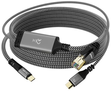 Ethernet to USB-C Cable, 10 FT, Type-C to RJ45, USB-C Male, 100W PD Fast Charging, Gigabit, for MacBook Surfing Internet