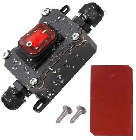 Guuzi IP67 Wasserdichter Inline-Schnurschalter DPST AC 20A-125V, 16A-250V, Ein-Aus-Kippschalter Doppelsteckdose mit roter Wipptaste, Inline-Netzlampenschalter Außenschalter