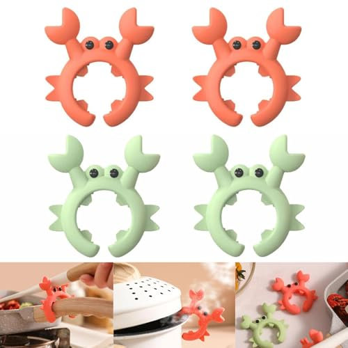 4PCS Crab Utensil Holder, Silicone Crab Spatula Spoon Holder, Creative Crab Shaped Spatula Rack, Silicone Utensil Rest, Anti Scalding Silicone Spoon Holder, Kitchen Utensil Holder for Pot Pan (Mix)