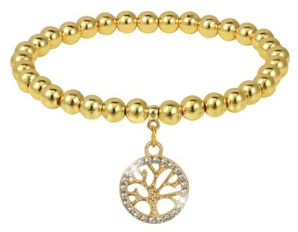 MILAKOO Albero della Vita Bracciale Donna 6 mm Stretch Bracciali di perline d'oro per le Donne Bangle di Perline con Albero Della Vita Bangle Ciondolo