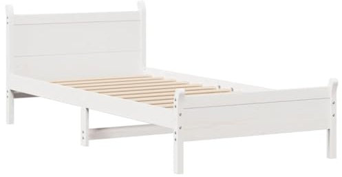 vidaXL Massivholzbett, Holzbett ohne Matratze, Bettgestell mit Kopfteil Lattenrost, Bett Einzelbett für Schlafzimmer, Weiß 100x200cm Kiefernholz