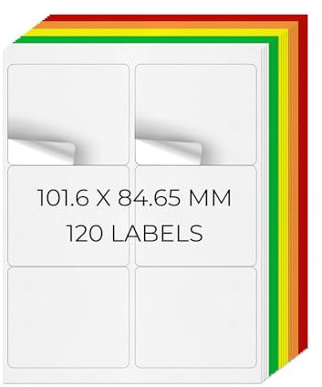 YIKIADA 5 Farben Universal Etiketten 101,6 X 84,67 MM Vinyl Selbstklebend Ablösbar Blanko Aufkleber Bedruckbar Namenaufkleber Büro Adressetiketten für Tintenstrahl- und Laserdruckern 120 Stück
