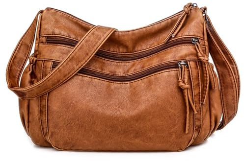 Rucksack Groß UmhäNgetasche Damen Schwarz Geldbörsen Handtaschen für Damen Vintage Umhängetasche Schultertasche Weiches PU- Leichte Handtasche Rucksack Reise Sportrucksack Mit (Brown, One Size)