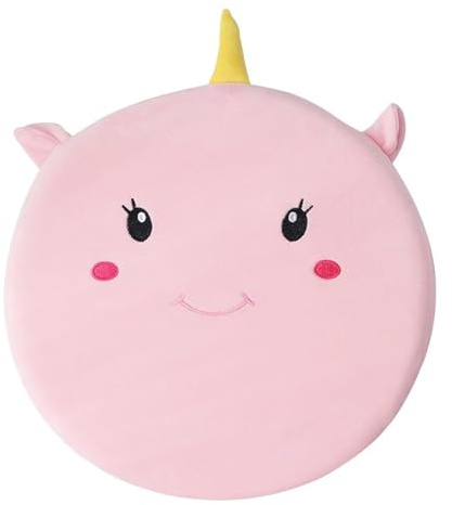 champracer Runde Sitzkissen für Kinder 40 cm Stuhlkissen mit Memory Schaum Stuhlkissen Tatami-Sitzkissen Cartoon Tier Kissen für Büro Auto Hause Schule (Rosa Einhorn,40x40 cm)
