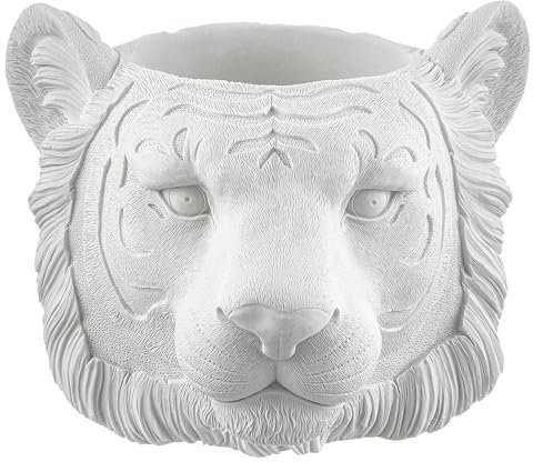 Baroni Home Tierkopf-Vase aus weißem Resin, dekorativer Innen- und Außenvase für Pflanzen und Blumen, moderner Deko-Vase, 21x20x17 cm, Tiger