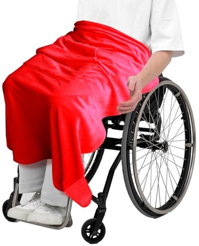 BHSTTNIXP Rollstuhldecke,Herbst/Winter Winddichte WäRme Kniedecke Mit 2 Taschen,Rollstuhl Decke,Blanket Winter,Für Rollstuhlfahrer Throw Blanket,Rollstuhl Zubehör Blanket,100x110cm(Rot)