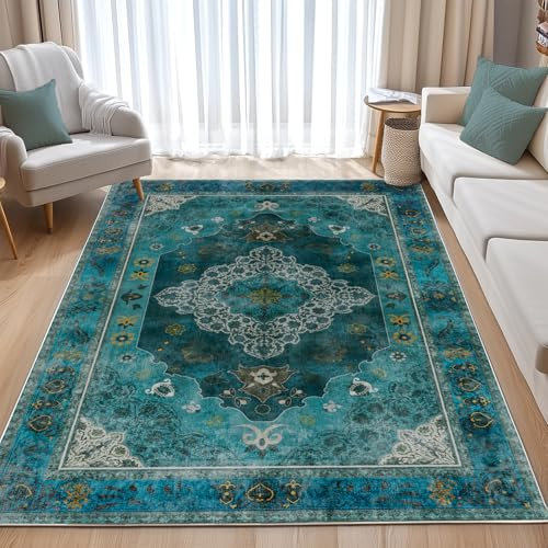 BSGIFT Teppich Wohnzimmer 200x300, Waschbar Teppich Boho Kurzflor Groß Teppiche für Schlafzimmer Esszimmer rutschfest Wohnzimmerteppich, Vintage Orientalisch Grün