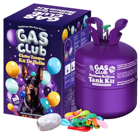 GASCLUB Helium Tank for Balloons At Home, 22L Balloon Kit Up To 100 Latex Balloons, Balloon Pump Kit Includes Latex Balloons and Ribbon, Perfect for Parties and Events