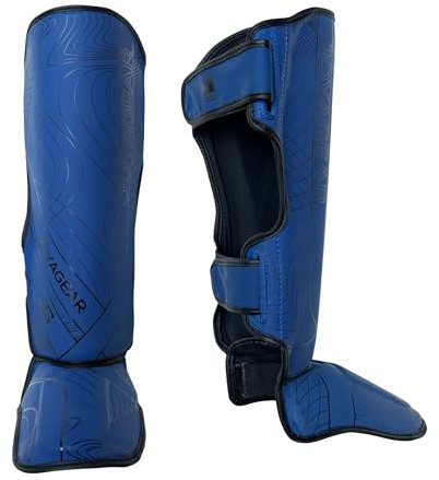 JOYA Schienbeinschoner Kickboxen - Blau L - Hergestellt aus hochwertigem Kunstleder - Kampfsport Sparring Schienbeinschutz - Schienbeinschützer - Muay Thai - Joya Fight Gear