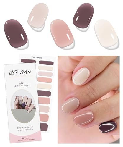 JMEOWIO Gel Nail Stickers Cream Purple Orange Semi Cured Gel Nail Strips Wraps UV/LED Nails Art Design Decoration Accessories