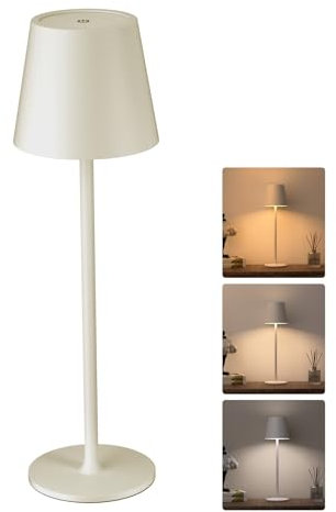 JACKYLED Tischlampe Kabellos, Wiederaufladbar mit 5000mAh Akku, 3 Höhen Verstellbar, 3 Farbtemperaturen Dimmbar, Tragbare LED-Wasserdichte Tischlampe für Esszimmer, Schlafzimmer, Tischlampe Beige
