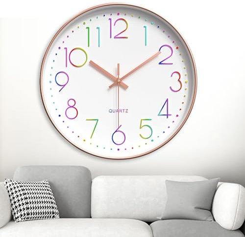 YSWOVUO Wanduhr, 30cm Wanduhr Modern Quarz Ohne Tickgeräusche, Hohe Genauigkeit Uhr Wand Einfach zu Lesen, Rund Küchenuhr Lautlos für Büro, Wohnzimmer, Küche, Schule Kinderzimmer