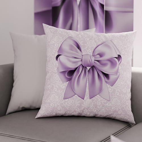 PETTI Artigiani Italiani - Coppia di Federe Cuscino 50x50 cm in Microfibra, Cuscini Arredo Camera da Letto, Divano, Salotto, Set 2 Fodere Copricuscino, Federa Fiocco Lilla, 100% Made in Italy