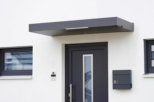Gutta Rechteckvordach BS Plus 200 mit Wasserspeier rechts - Anthrazit mit Melder | Maße: 200 x 90 x 15,5 cm (BxTxH)