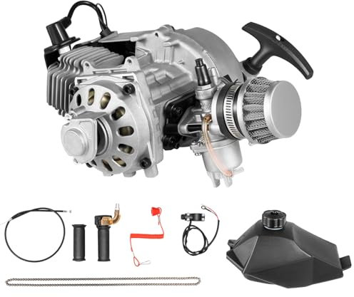 49cc 2 Takt Engine Motor Kit,Pocket Bike Motor Ausgestattet mit Kraftstofftank,Mini Benzinmotor,Einzylinder mit Getriebemotor-Kit für Mini Pit Bike ATV Scooter Pocket Bike
