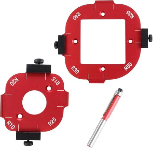 KEWAYO 2 Pezzi Modelli Radius Jig Router Templates, (R10 - R50) Angolo Angoli ​Arrotondati Raggio Quick-jig Router Modelli, Falegname Semicircle Templates Positioning, con Rifinitore per Cuscinetti