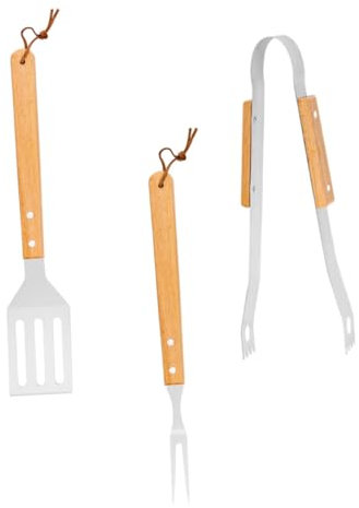 Toyvian Ustensiles De Barbecue Acier Inoxydable Et Bois Naturel Outils pour Barbecue Extérieur Pochette De Rangement
