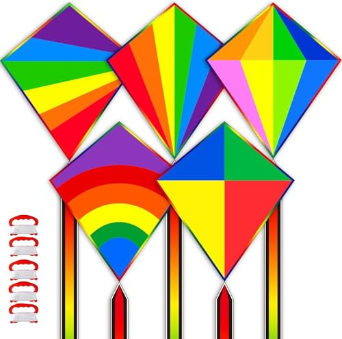 5 Pack Kite for Kids Adults Easy to Fly, Kites for Kids Ages 4-8 8-12, Rainbow Kites for Toddlers Age 3-5 Beginners Easy to Fly in Low Wind- Large Kite for Family Beach Outdoor Games and Activities