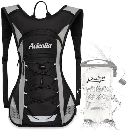 Acicolia Running Vest, Lightweight Hydration Vest for Men Women Breathable & Reflective Running Backpack, With Water Bladder 1500ml ,With Phone Holder & Water Bottle Holder (Black-3, One Size)