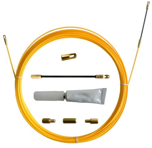 Sonda tiracavi in fibra di vetro, lunghezza 20 metri, diametro 3mm, con set di riparazione e accessori inclusi, terminali, occhielli, giunto snodato, colore giallo, professionale, cavi elettrici