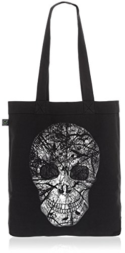 style3 Nature Skull Biobaumwolle Beutel Jutebeutel Tasche Tote Bag Totenkopf Vögel, Farbe:Schwarz