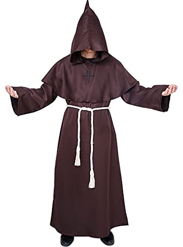 Myir JUN Mönch Robe Kostüm Mönch Priester Gewand Halloween Kostüm mit Kapuze Mittelalterliche Kapuze Herren Männer Mönchskutte (Braun, X-Large)