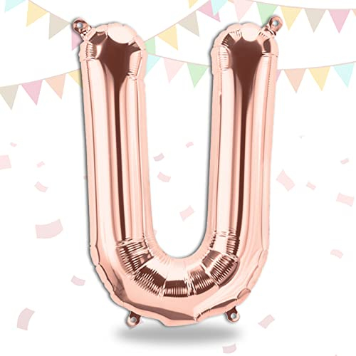 FUNXGO Folienballon Buchstaben Rosegold U - Buchstaben Luftballon Klein U - ca. 40cm Nur Luftfüllung - Ideal für Geburtstag, Hochzeit & Party Deko - Ballon Buchstabe U Rosegold