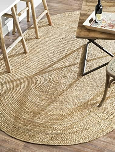 RAJRANG BRINGING RAJASTHAN TO YOU Natürlicher ovaler Jute-Teppich 122 x 69 cm geflochtener handgewebter Sisal-Teppich für Wohnzimmer Schlafzimmer Bodenteppiche