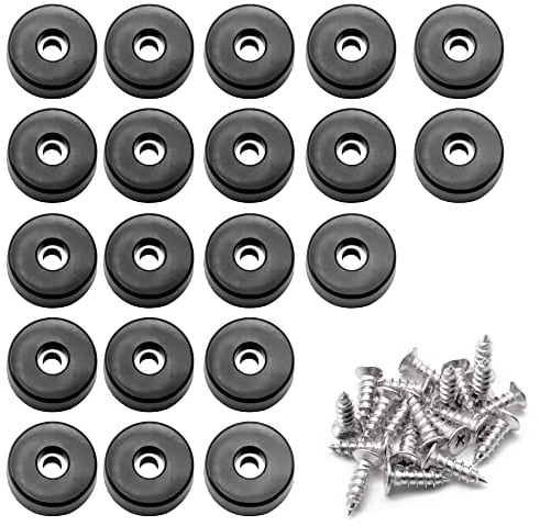 Rubber Cutting Board Feet with Stainless Washer and Screws, 1 inch Black Round Rubber Feet, Non Slip Bumper Pads for Furniture, Electronics & Application,20 Pack (25 * 23 * 9)