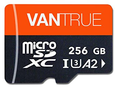 Vantrue 256GB Memory Card MicroSDXC UHS-I A2 High Speed 4K UHD Video High Speed Transfer Monitoring SD Card APC A2 with Adapter for Dash Cams, Body Cams, Action Camera, Surveillance & Security Cams