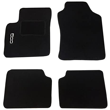 Rebeca Shop® Auto-Fußmatten, schwarz, kompatibel mit 500 ab 2007, auch Hybrid/Fußmatten-Set aus Teppichmaterial, passgenau (Set 2 vorne + 2 hinten), Stickerei Logo 500