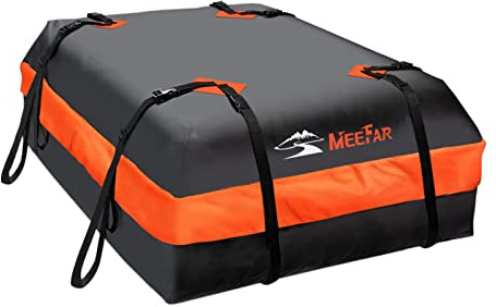 MeeFar Car Roof Bag XBEEK Rooftop top Cargo Carrier Bag Waterproof 15 Cubic feet for All Cars with/Without Rack, Includes Anti-Slip Mat, 8 Reinforced Straps, 6 Door Hooks, Luggage Lock