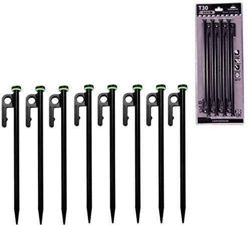 CAMPINGMOON Tent Stake 11.8-inch 6pcs Carbon Steel S45C Black Skin Cation Electrodeposition Coating for Hard Ground T-30-8P