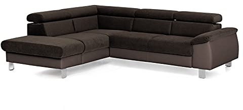 Mivano Ecksofa Micky mit Ottomane / Eckcouch mit Bettfunktion, kleinem Bettkasten und Kopfteilverstellung / 249 x 72 x 207 / Mikrofaser/Kunstleder, Dunkelbraun