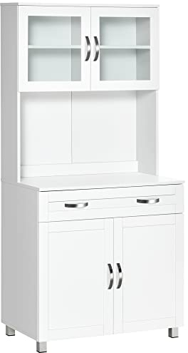 HOMCOM Buffet de Cuisine Armoire de Cuisine contemporaine Multi-Rangement 2 placards Portes Grand tiroir Coulissant Panneaux MDF Blanc
