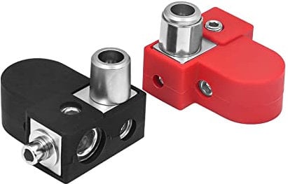 Recoil BTO Solid Brass Positive Negative Battery Terminals Clamps with Adaptor Collars, 1X0/2/4 Gauge & 1X4/8 Gauge Outputs, Top-Mounted or Side-Mounted Power Ring Provision and OEM Post Adapter