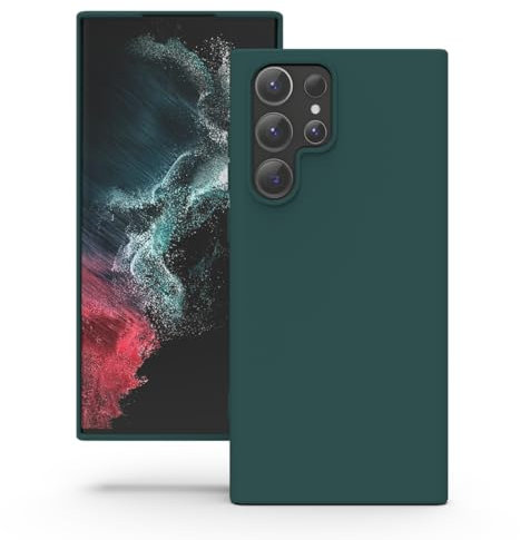 YATWIN Silicone Case for Samsung Galaxy S22 Ultra, Soft-Touch, Shockproof, DustProof, Antiskid Full Body Armour Phone Cover for Samsung Galaxy S22 Ultra - Dark Green